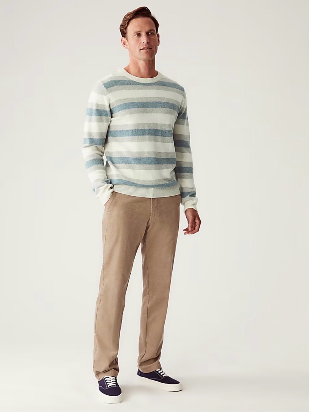 M&S Extra Fine Lambswool Crew Neck Sweater 4XL Blue Gray Stripe Pure New Wool